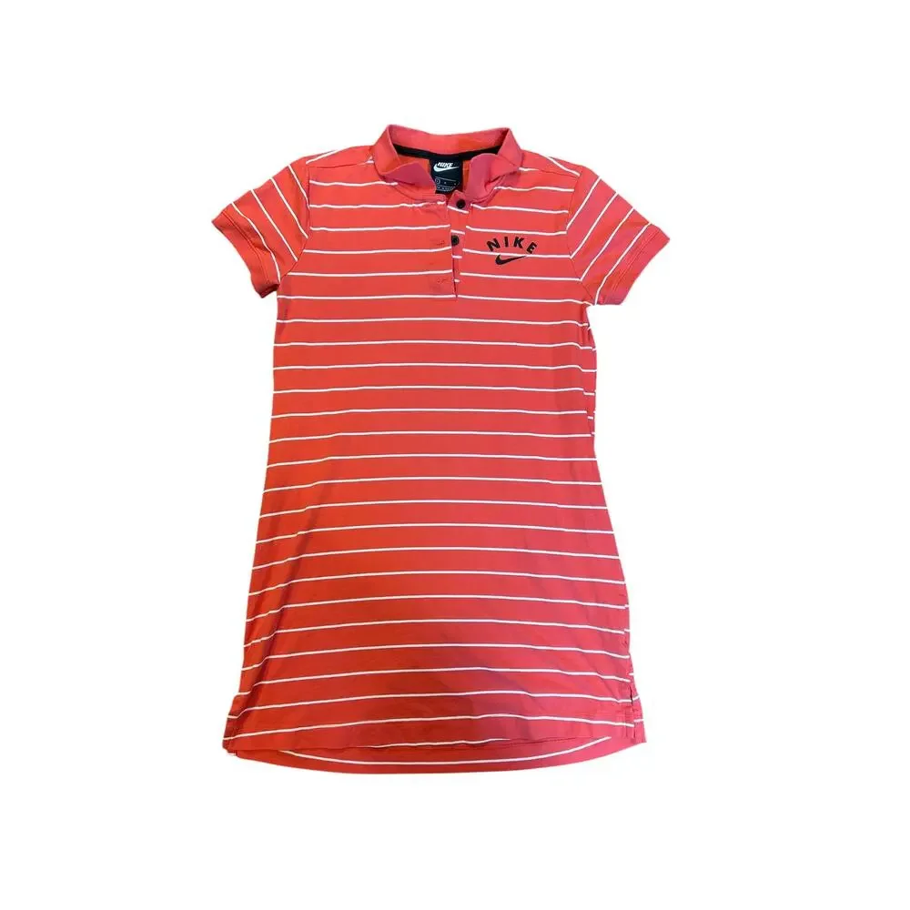 NIKE Girls Red White Stripe Short Sleeve Cotton Golf Polo Dress LARGE